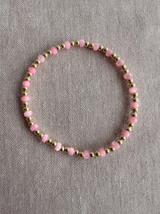 Gold Bead Bracelet with Pink Shell Pearl Accents, 14k Gold Filled, Stretch Bracelets