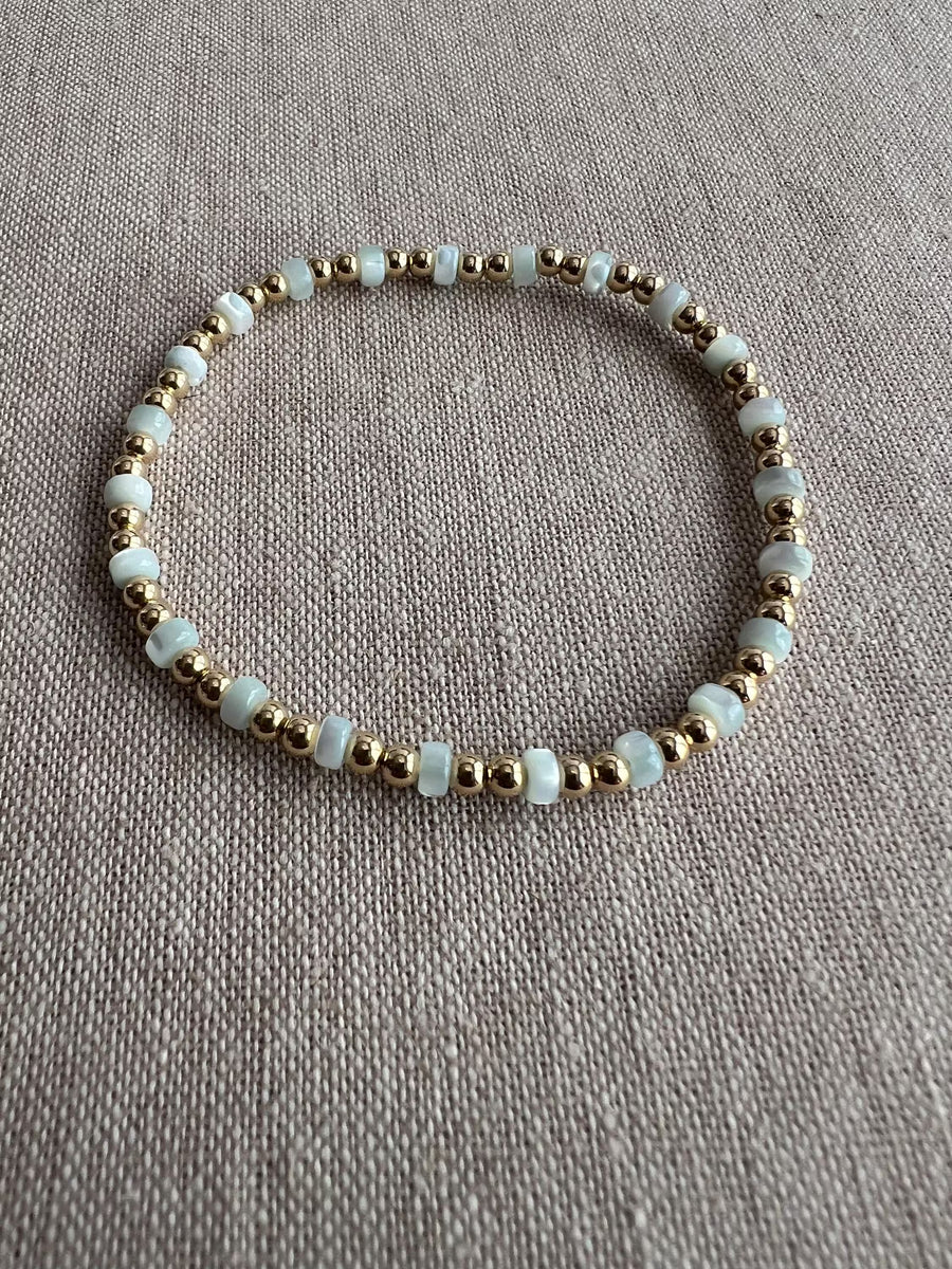 Gold Bead and Blue Pearl Bracelet, 14k Gold Filled, Boho Jewelry
