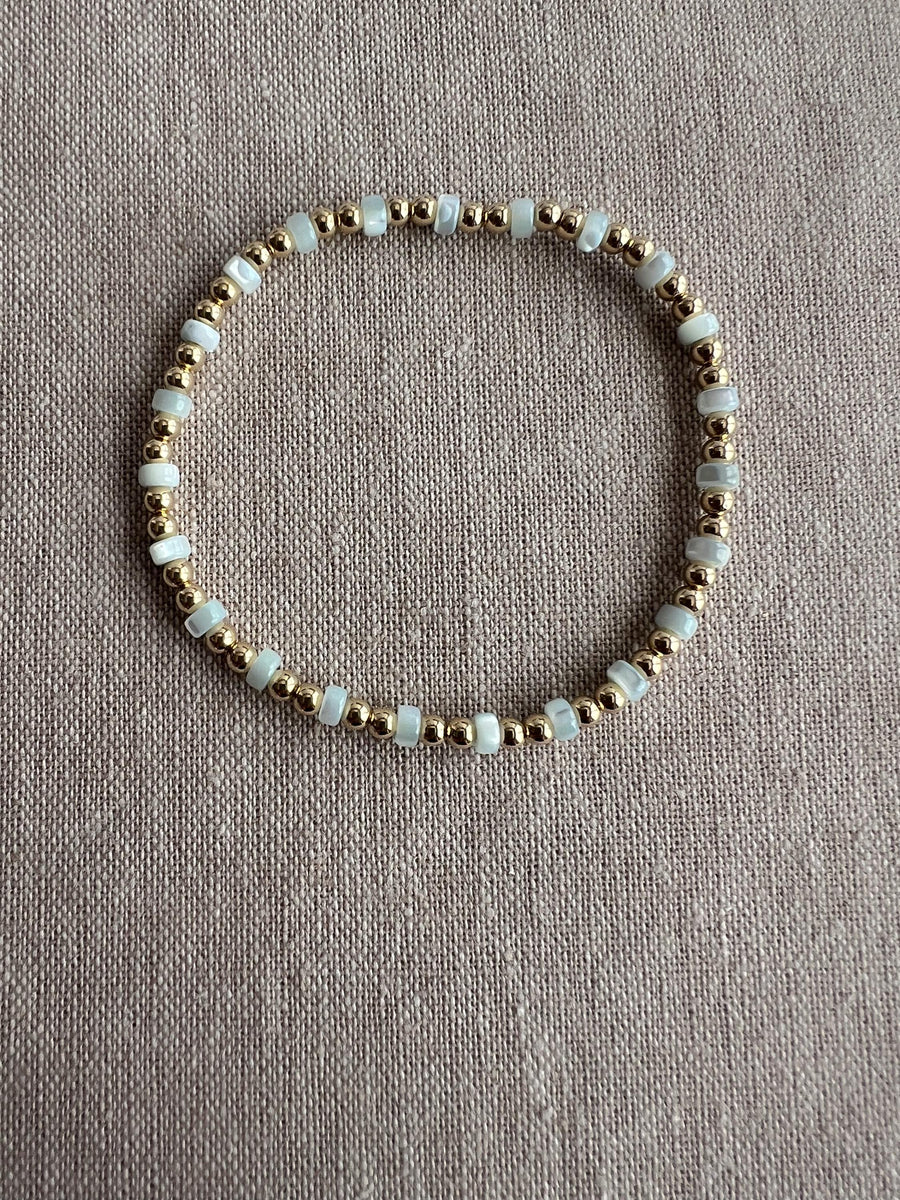 Gold Bead and Blue Pearl Bracelet, 14k Gold Filled, Boho Jewelry