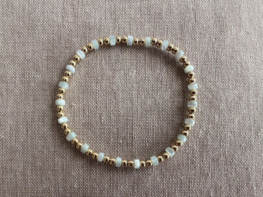 Gold Bead and Blue Pearl Bracelet, 14k Gold Filled, Boho Jewelry