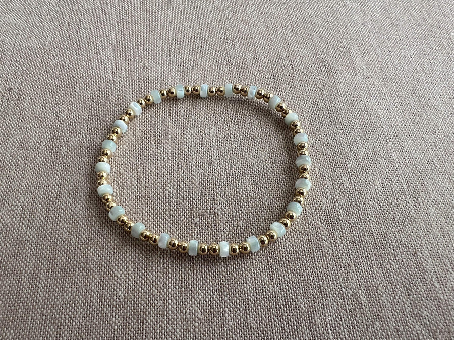 Gold Bead and Blue Pearl Bracelet, 14k Gold Filled, Boho Jewelry