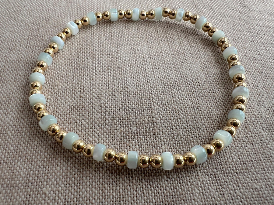 Gold Bead and Blue Pearl Bracelet, 14k Gold Filled, Boho Jewelry