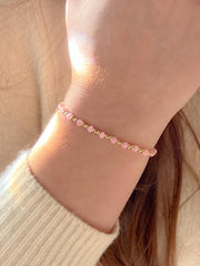 Gold Bead Bracelet with Pink Shell Pearl Accents, 14k Gold Filled, Stretch Bracelets