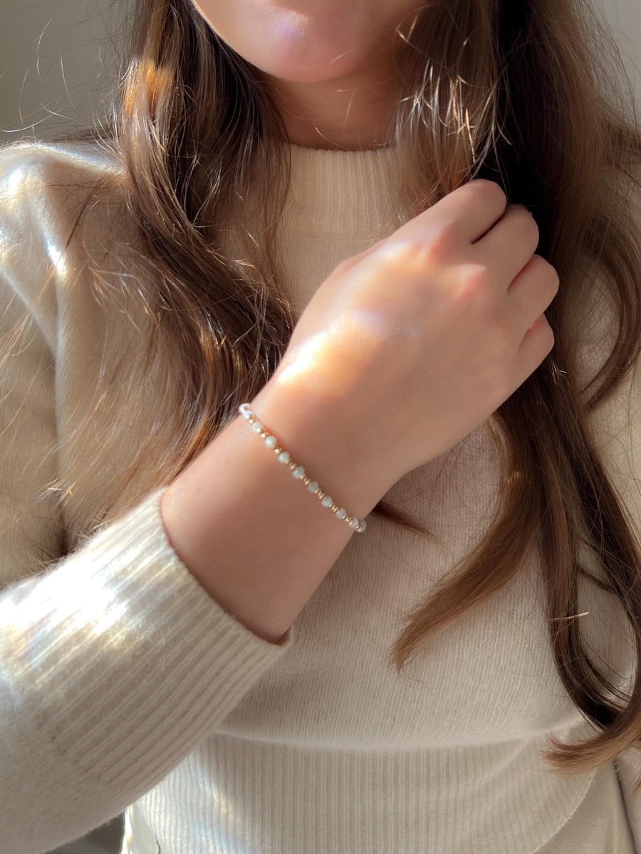 Gold Bead and Blue Pearl Bracelet, 14k Gold Filled, Boho Jewelry