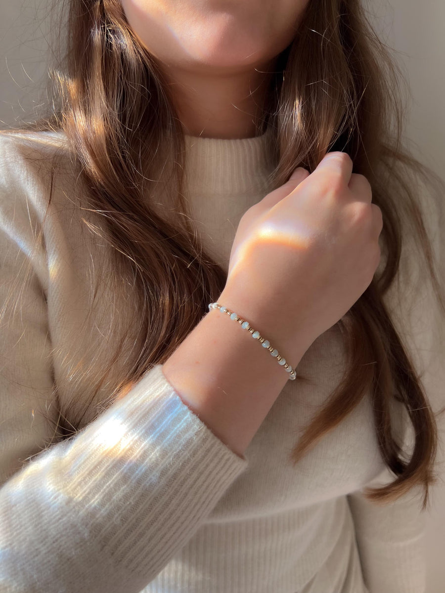 Gold Bead and Blue Pearl Bracelet, 14k Gold Filled, Boho Jewelry