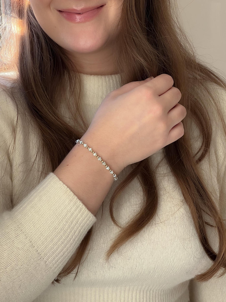 Gold Bead and Blue Pearl Bracelet, 14k Gold Filled, Boho Jewelry