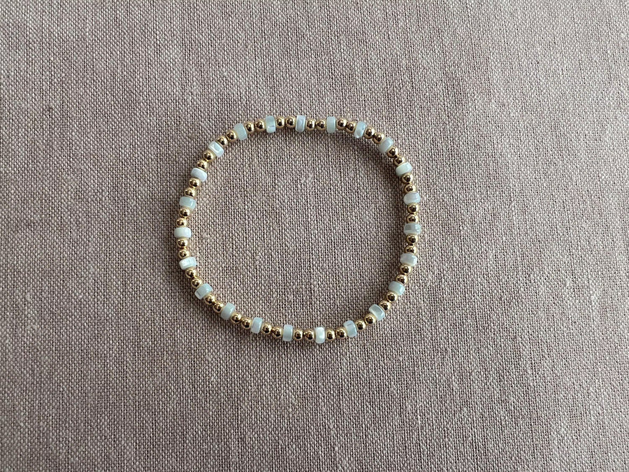 Gold Bead and Blue Pearl Bracelet, 14k Gold Filled, Boho Jewelry