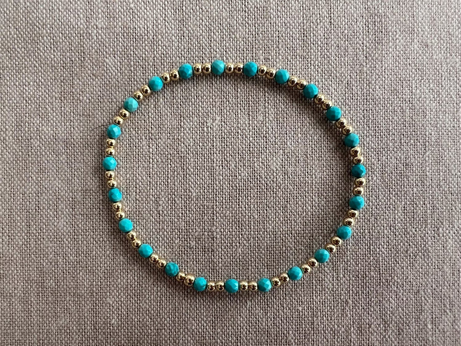 Gold Bead Bracelet with Turquoise Accents, 14k Gold Filled, Boho Gemstone Jewelry