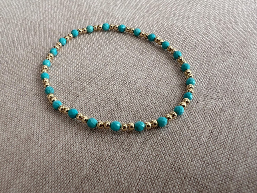 Gold Bead Bracelet with Turquoise Accents, 14k Gold Filled, Boho Gemstone Jewelry