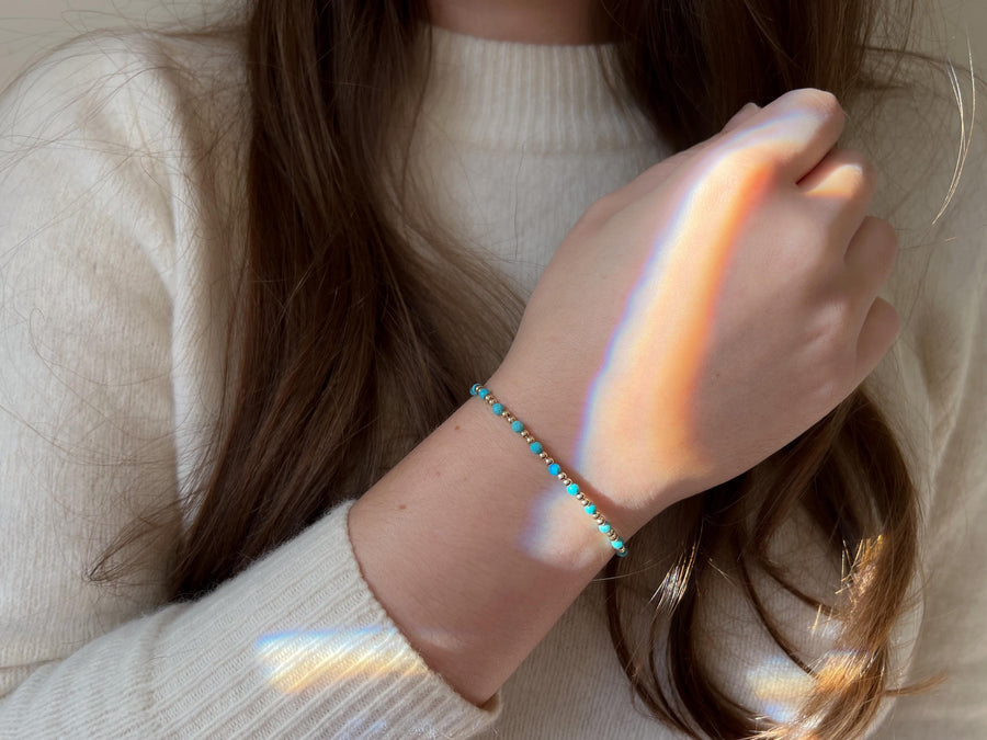Gold Bead Bracelet with Turquoise Accents, 14k Gold Filled, Boho Gemstone Jewelry