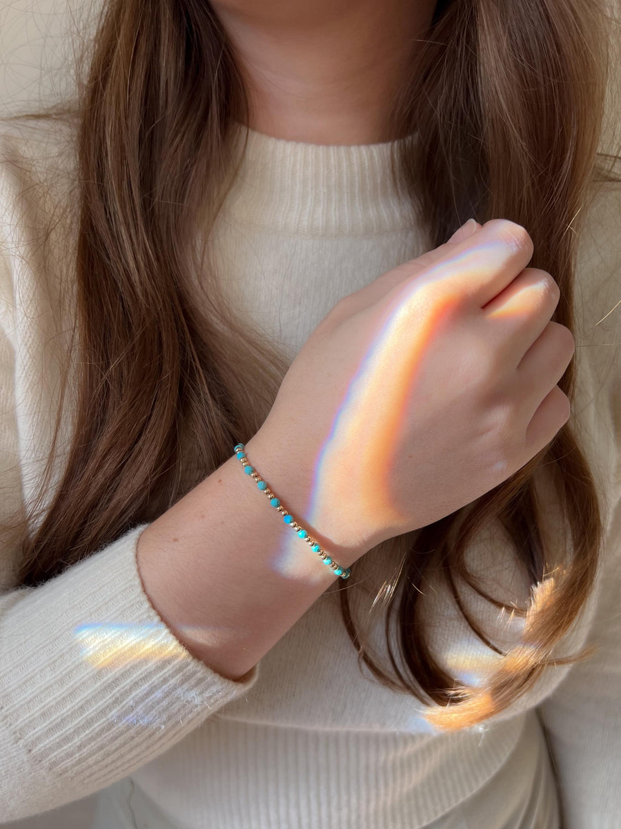 Gold Bead Bracelet with Turquoise Accents, 14k Gold Filled, Boho Gemstone Jewelry