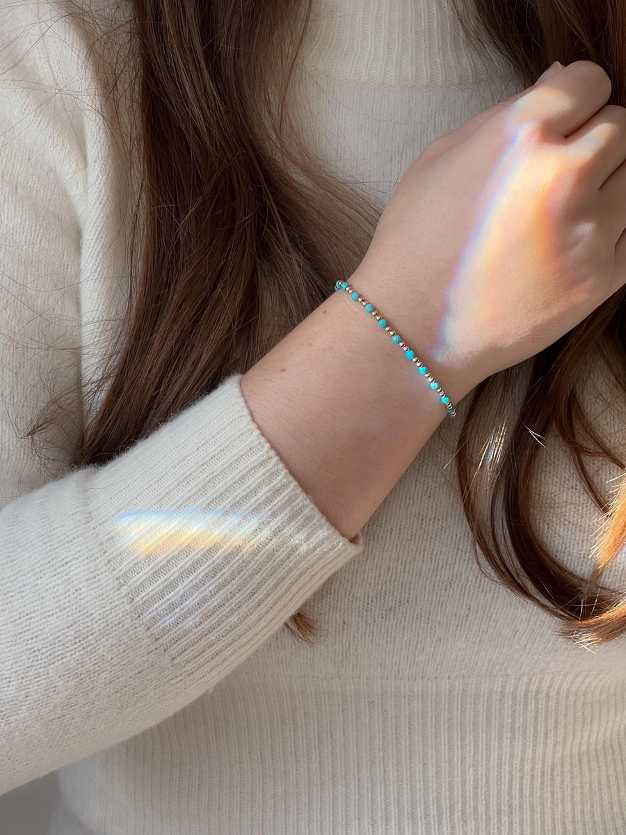 Gold Bead Bracelet with Turquoise Accents, 14k Gold Filled, Boho Gemstone Jewelry