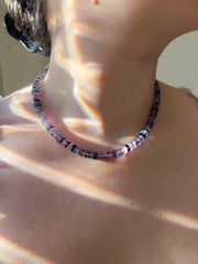 Fluorite Heishi Disco Necklace, Hand Knotted