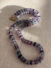 Fluorite Heishi Disco Necklace, Hand Knotted