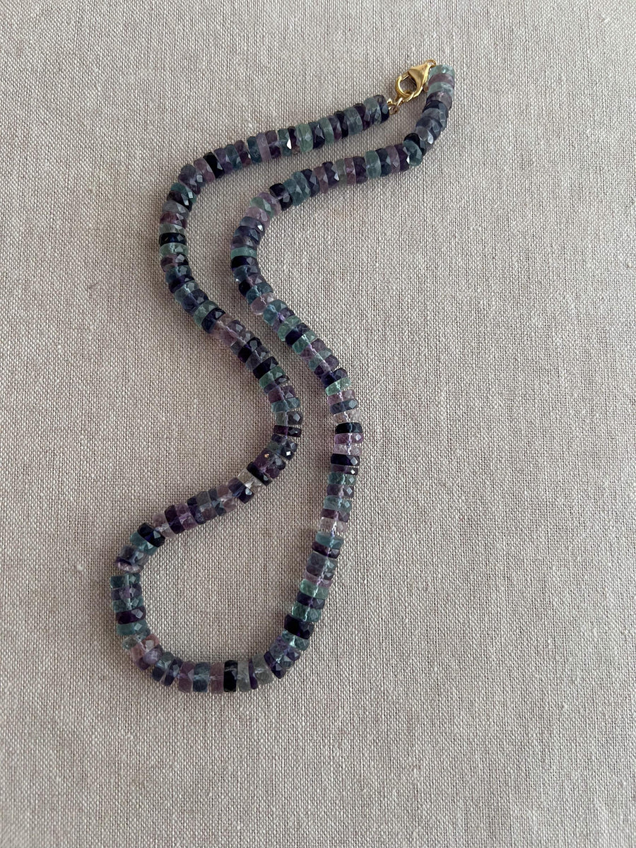 Fluorite Heishi Disco Necklace, Hand Knotted