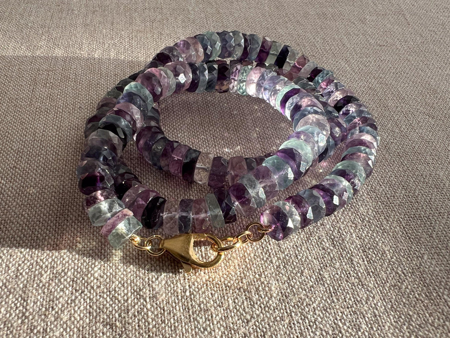 Fluorite Heishi Disco Necklace, Hand Knotted
