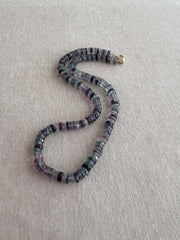 Fluorite Heishi Disco Necklace, Hand Knotted