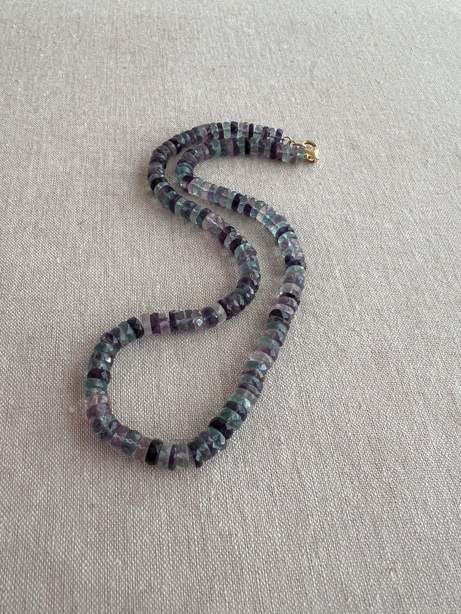 Fluorite Heishi Disco Necklace, Hand Knotted