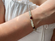 Prasiolite Heishi Bracelet with Garnet Accents, Gemstone Boho Bracelet, 14k Gold Filled