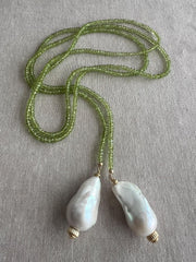 Peridot Multi Way Neckace with Baroque Pearl Ends