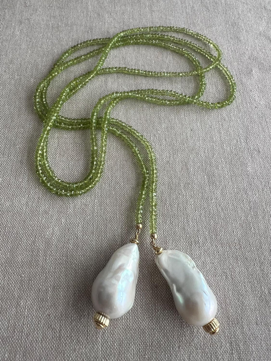 Peridot Multi Way Neckace with Baroque Pearl Ends
