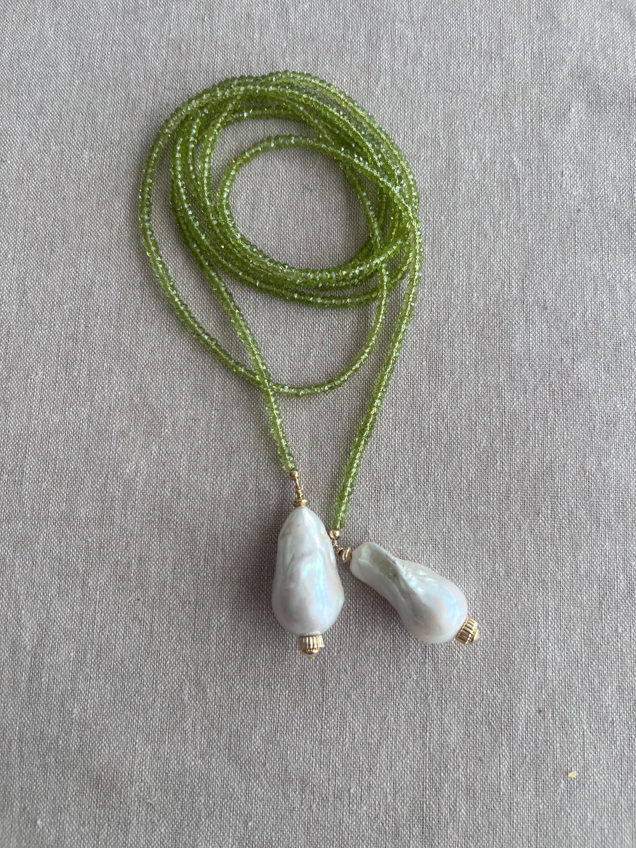 Peridot Multi Way Neckace with Baroque Pearl Ends