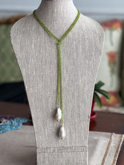 Peridot Multi Way Neckace with Baroque Pearl Ends