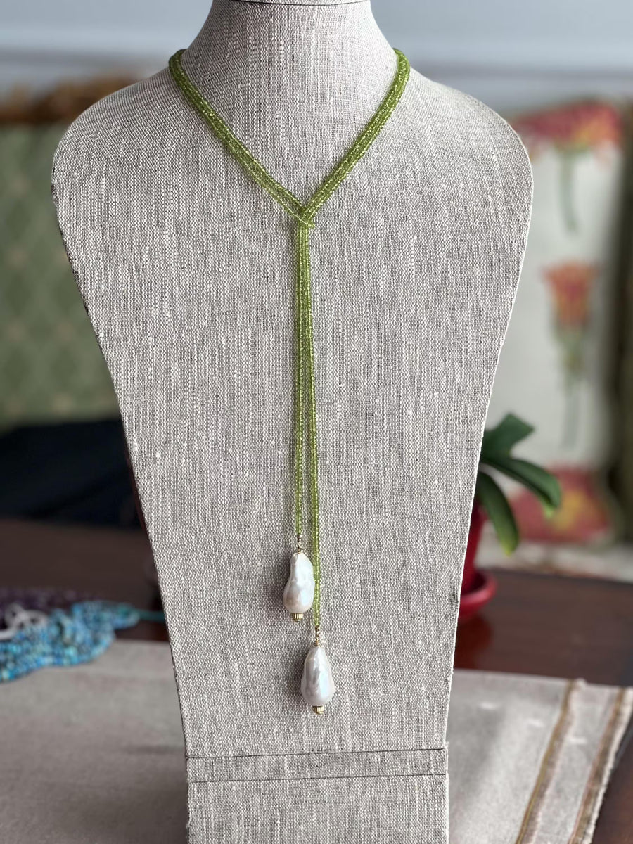 Peridot Multi Way Neckace with Baroque Pearl Ends