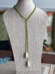 Peridot Multi Way Neckace with Baroque Pearl Ends