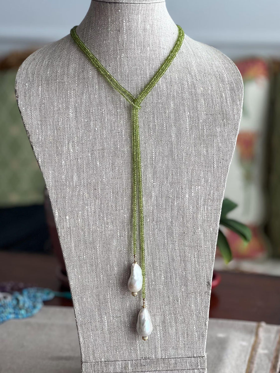 Peridot Multi Way Neckace with Baroque Pearl Ends