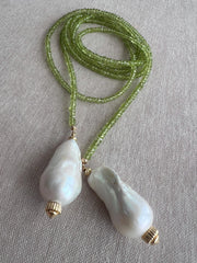 Peridot Multi Way Neckace with Baroque Pearl Ends