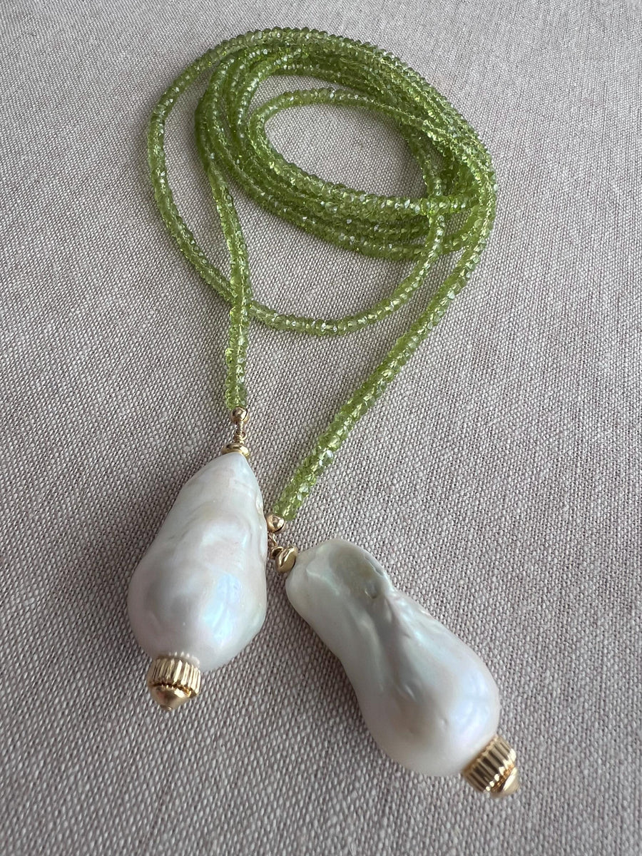 Peridot Multi Way Neckace with Baroque Pearl Ends