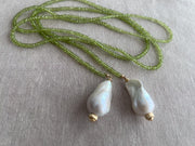 Peridot Multi Way Neckace with Baroque Pearl Ends