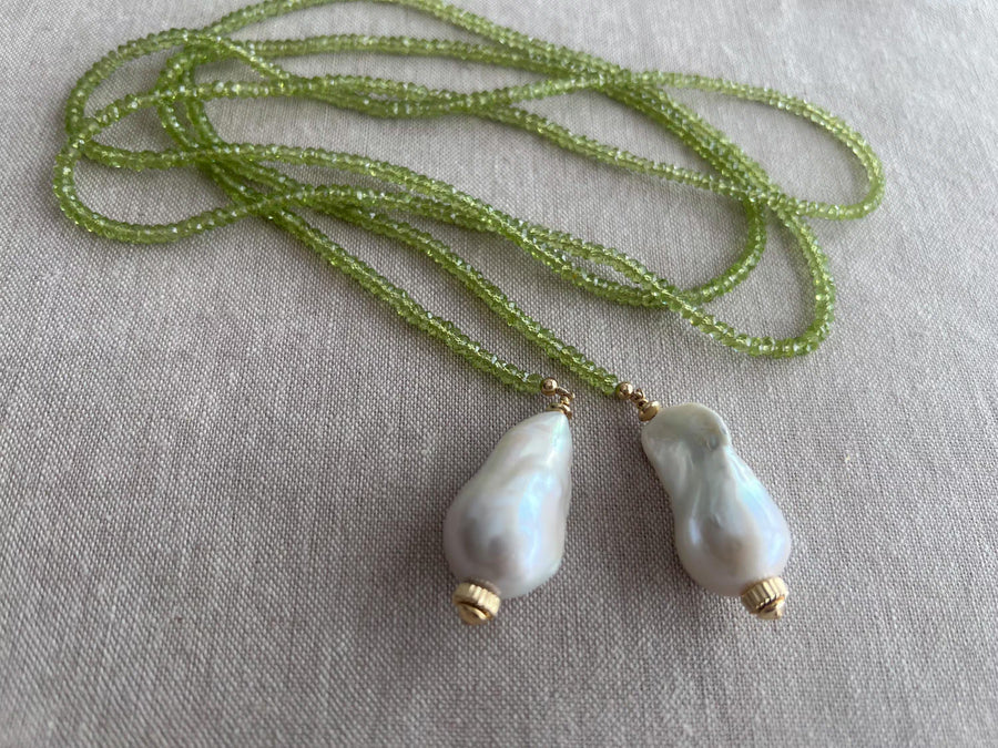 Peridot Multi Way Neckace with Baroque Pearl Ends