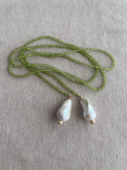 Peridot Multi Way Neckace with Baroque Pearl Ends
