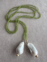 Peridot Multi Way Neckace with Baroque Pearl Ends