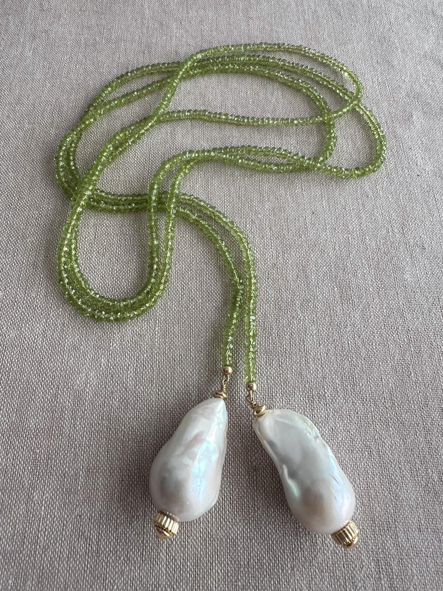 Peridot Multi Way Neckace with Baroque Pearl Ends