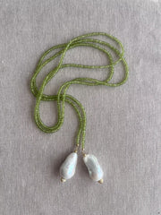 Peridot Multi Way Neckace with Baroque Pearl Ends