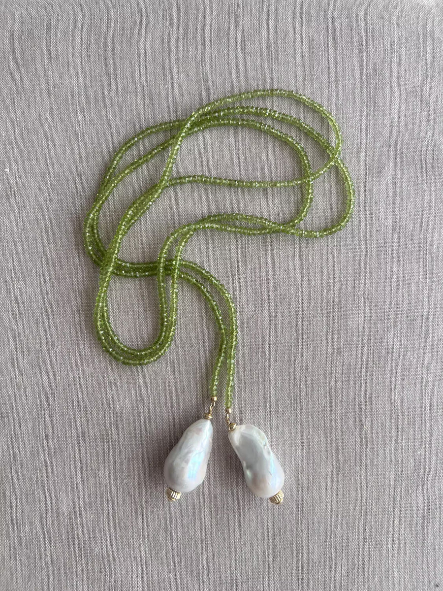 Peridot Multi Way Neckace with Baroque Pearl Ends