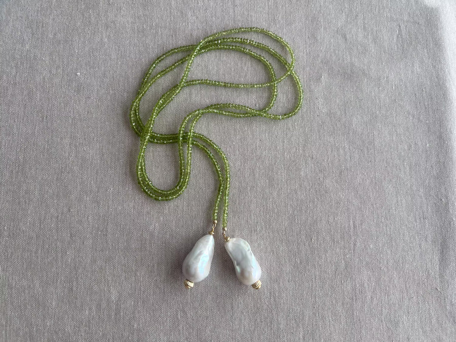 Peridot Multi Way Neckace with Baroque Pearl Ends