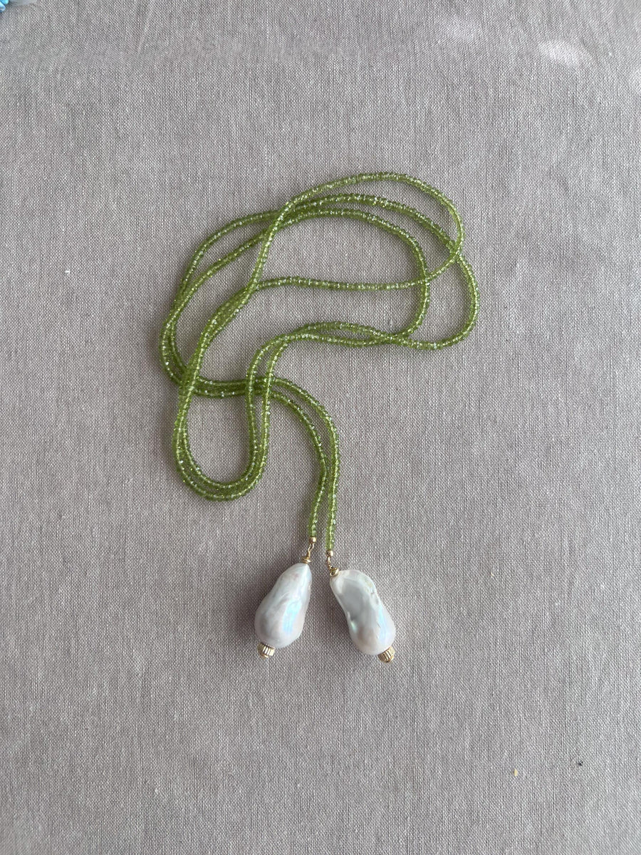 Peridot Multi Way Neckace with Baroque Pearl Ends