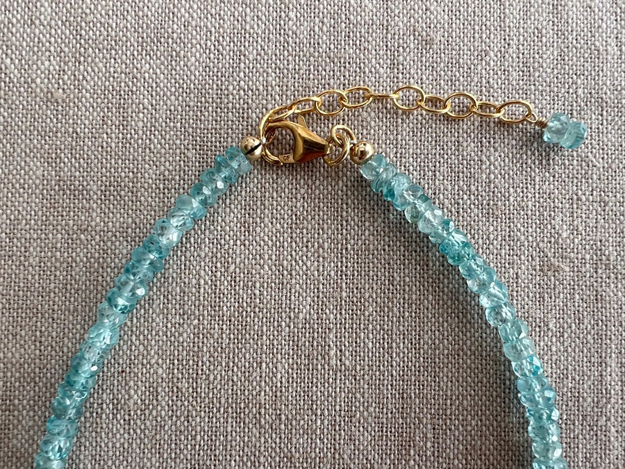 Blue Zircon Necklace with Pear Accent, Fine Boho Jewelry