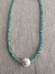 Blue Zircon Necklace with Pear Accent, Fine Boho Jewelry