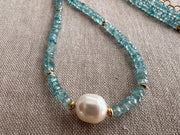 Blue Zircon Necklace with Pear Accent, Fine Boho Jewelry