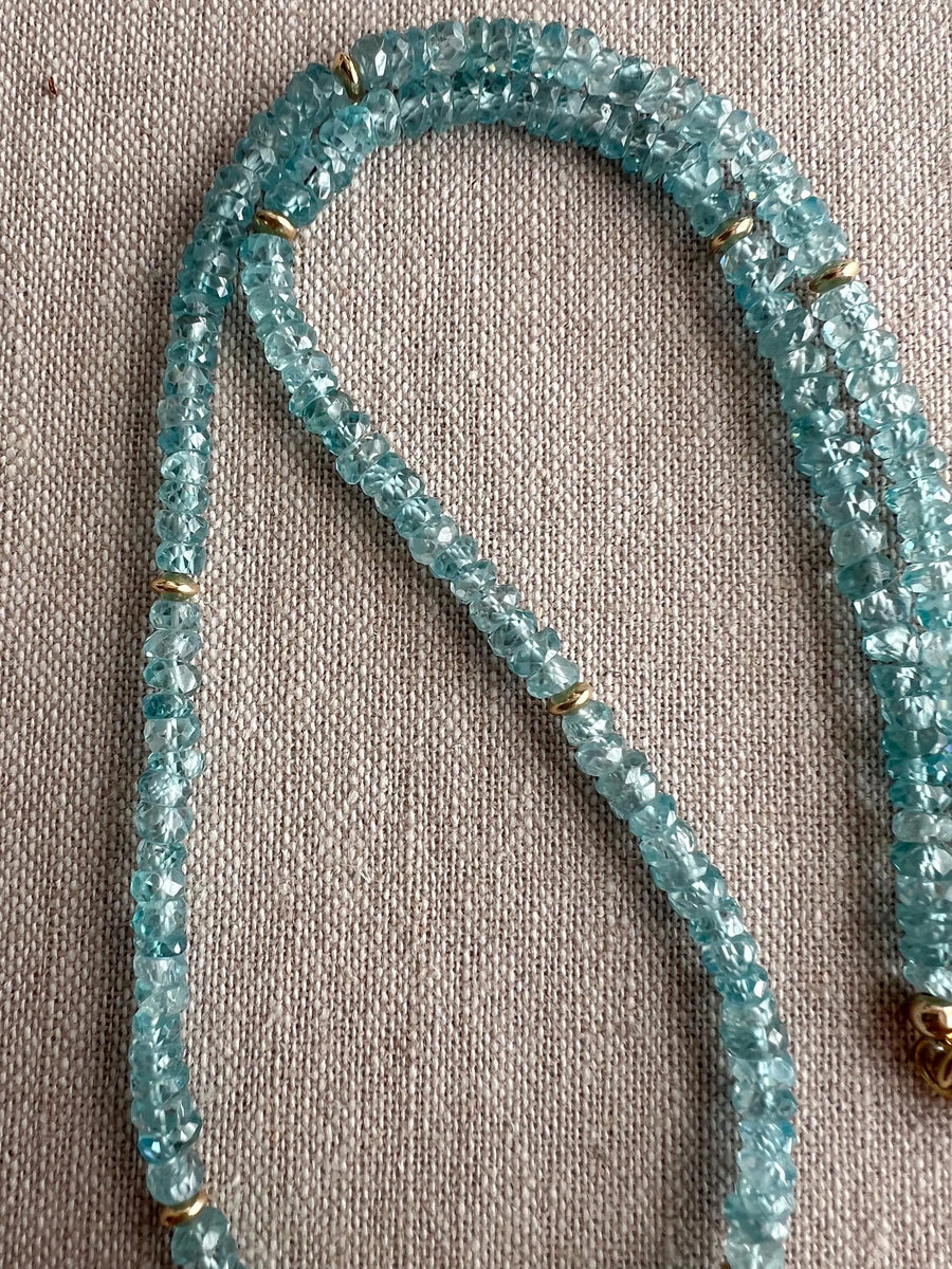 Blue Zircon Necklace with Pear Accent, Fine Boho Jewelry