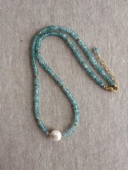 Blue Zircon Necklace with Pear Accent, Fine Boho Jewelry