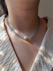 Blue Zircon Necklace with Pear Accent, Fine Boho Jewelry