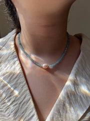 Blue Zircon Necklace with Pear Accent, Fine Boho Jewelry