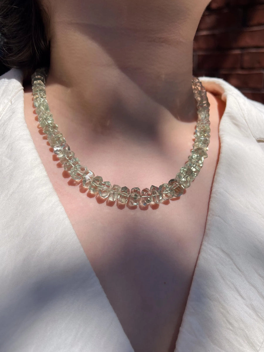 Prasiolite Twisted Nuggets Necklace, Green Amethyst, Fine Gemstone Jewelry