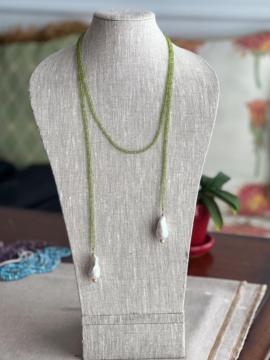Peridot Multi Way Neckace with Baroque Pearl Ends